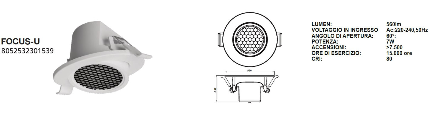 PORTA FARETTO DA INCASSO IN TERMOPLASTICA Mod.FOCUS