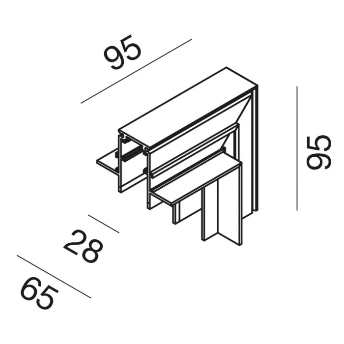 Angolo meccanico a 90° CHIUSO in alluminio per installazione parete/soffitto
