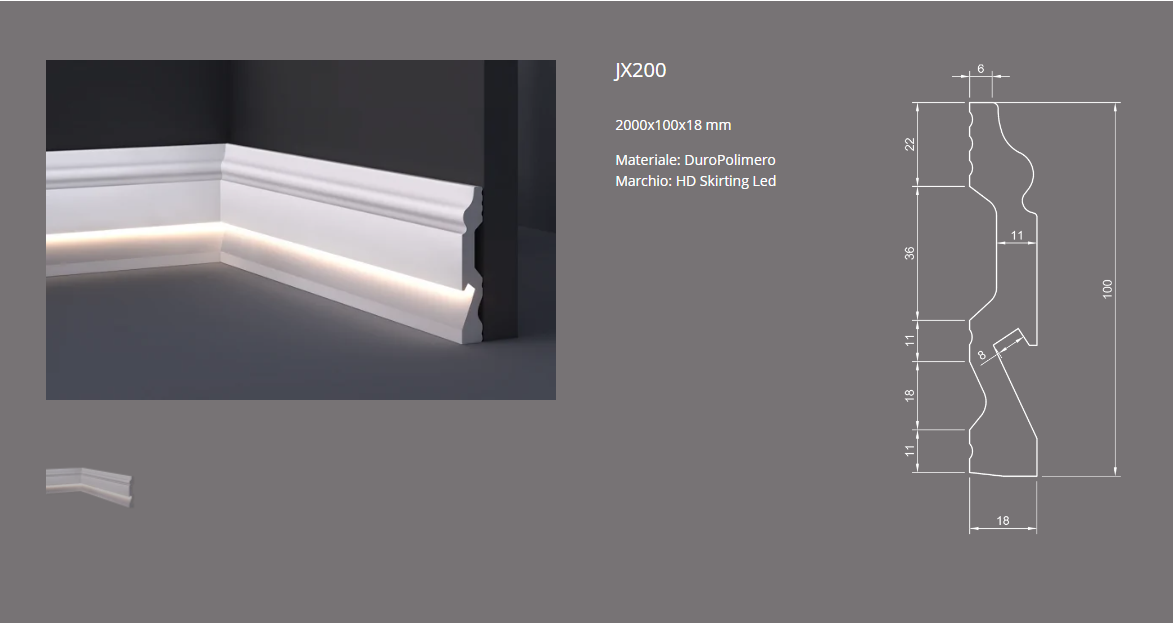 BATTISCOPA IN DURO POLIMERO PORTA LED JX200