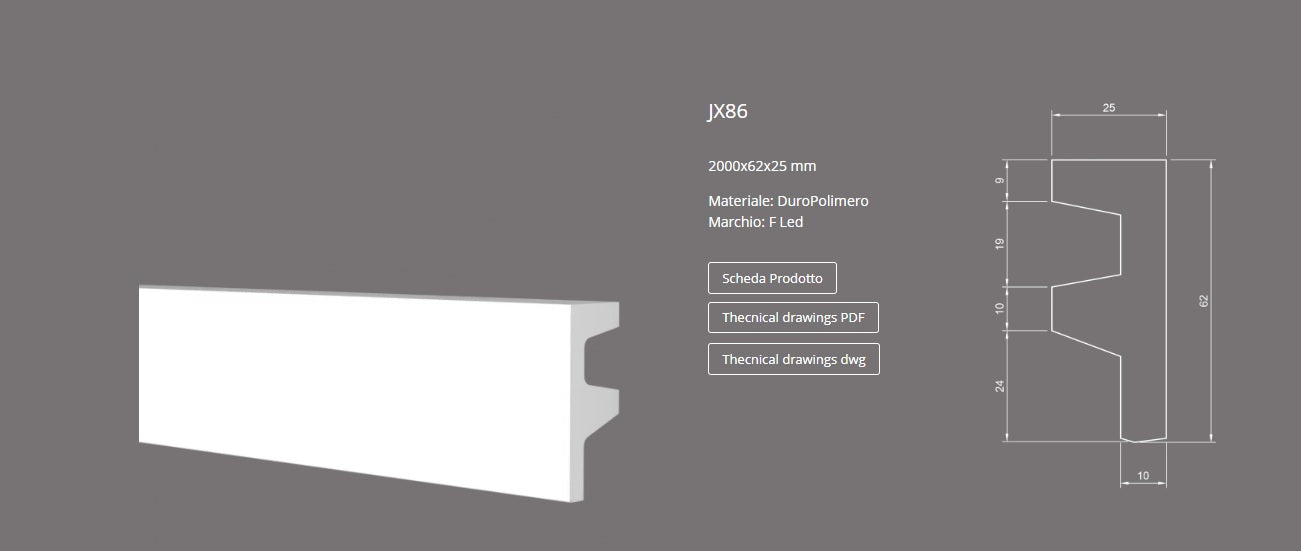 CORNICE BATTISCOPA IN DURO POLIMERO PORTA LED JX86