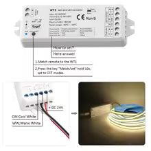 Controller LED Dimmer Wi-Fi 5 in 1 per Strisce Led con Ingressi App per Smartphone Tuya, Alexa, Google Home, Telecomando RF. Perfetto per Strip Led RGB, RGBW, RGB+CCT, Bianco Dinamico