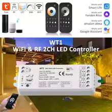 Controller LED Dimmer Wi-Fi 5 in 1 per Strisce Led con Ingressi App per Smartphone Tuya, Alexa, Google Home, Telecomando RF. Perfetto per Strip Led RGB, RGBW, RGB+CCT, Bianco Dinamico