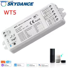Controller LED Dimmer Wi-Fi 5 in 1 per Strisce Led con Ingressi App per Smartphone Tuya, Alexa, Google Home, Telecomando RF. Perfetto per Strip Led RGB, RGBW, RGB+CCT, Bianco Dinamico