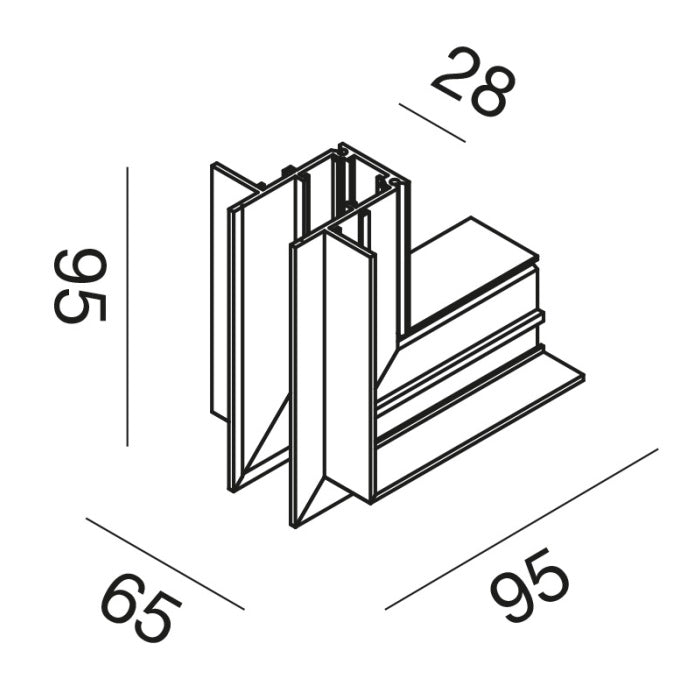 Angolo meccanico a 90° aperto in alluminio per installazione parete/soffitto