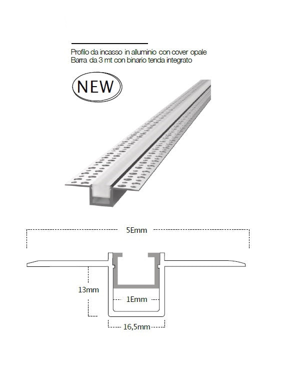 Profilo Tenda da incasso in  Alluminio con LED mt.3