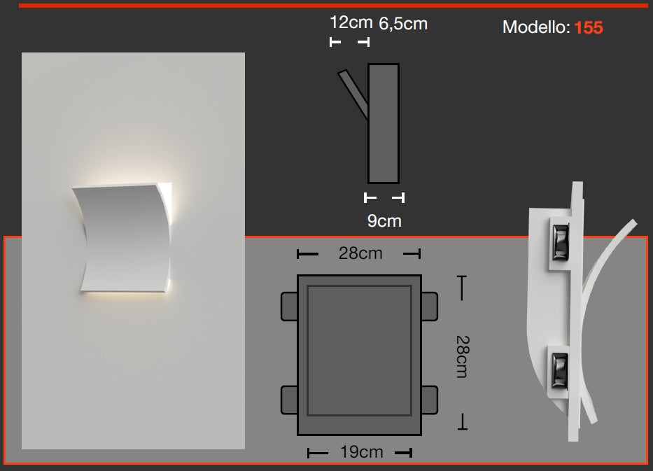 Applique incasso modello foglio led gesso lampada parete incasso VERNICIABILE attacco E27 Art.ELBA