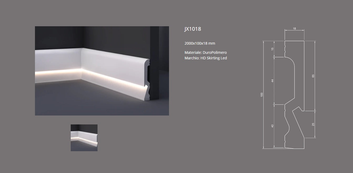 CORNICE BATTISCOPA IN DURO POLIMERO PORTA LED JX1018