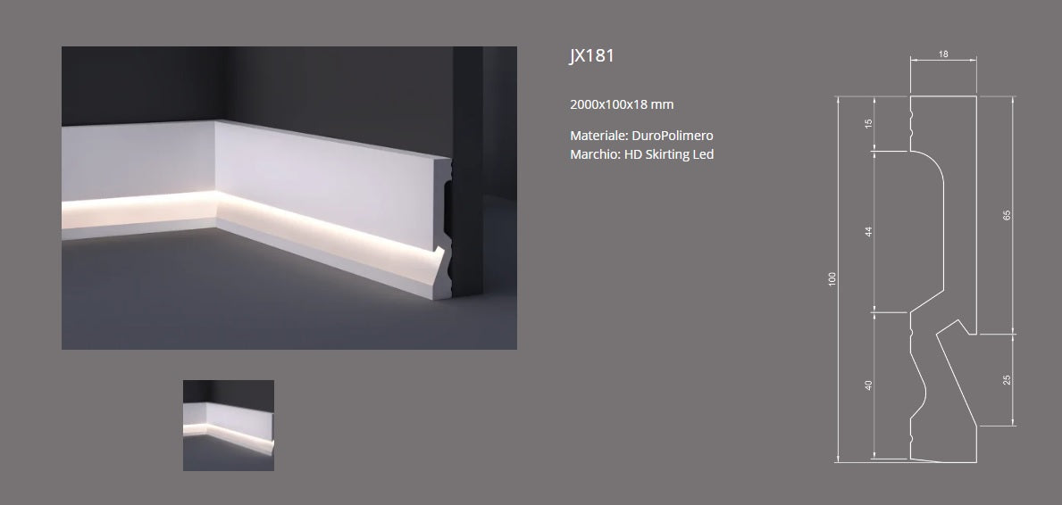 CORNICE BATTISCOPA IN DURO POLIMERO PORTA LED JX181